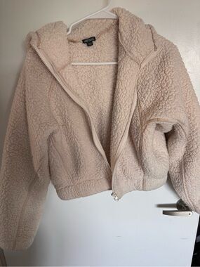 Wild Fable Shearling Full Zip Hoodie Beige XS/S Hooded Crew Neck Long Sleeve